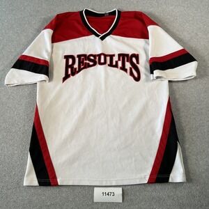 Vintage Results Athletic Jersey Mens Large White Red Black V-Neck Sports Mesh